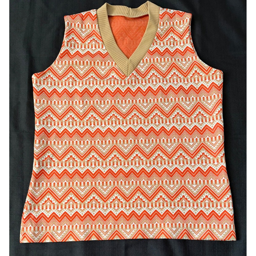 VTG Jane Colby Womens Orange Geometric Chevron V-Neck Sweater Vest Size 17/18